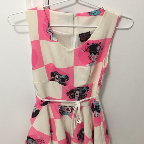 Pink Pussycat Pattern Grid Cosplay Casual Dress Women’s Size Small Sleeveless - Picture 1 of 6